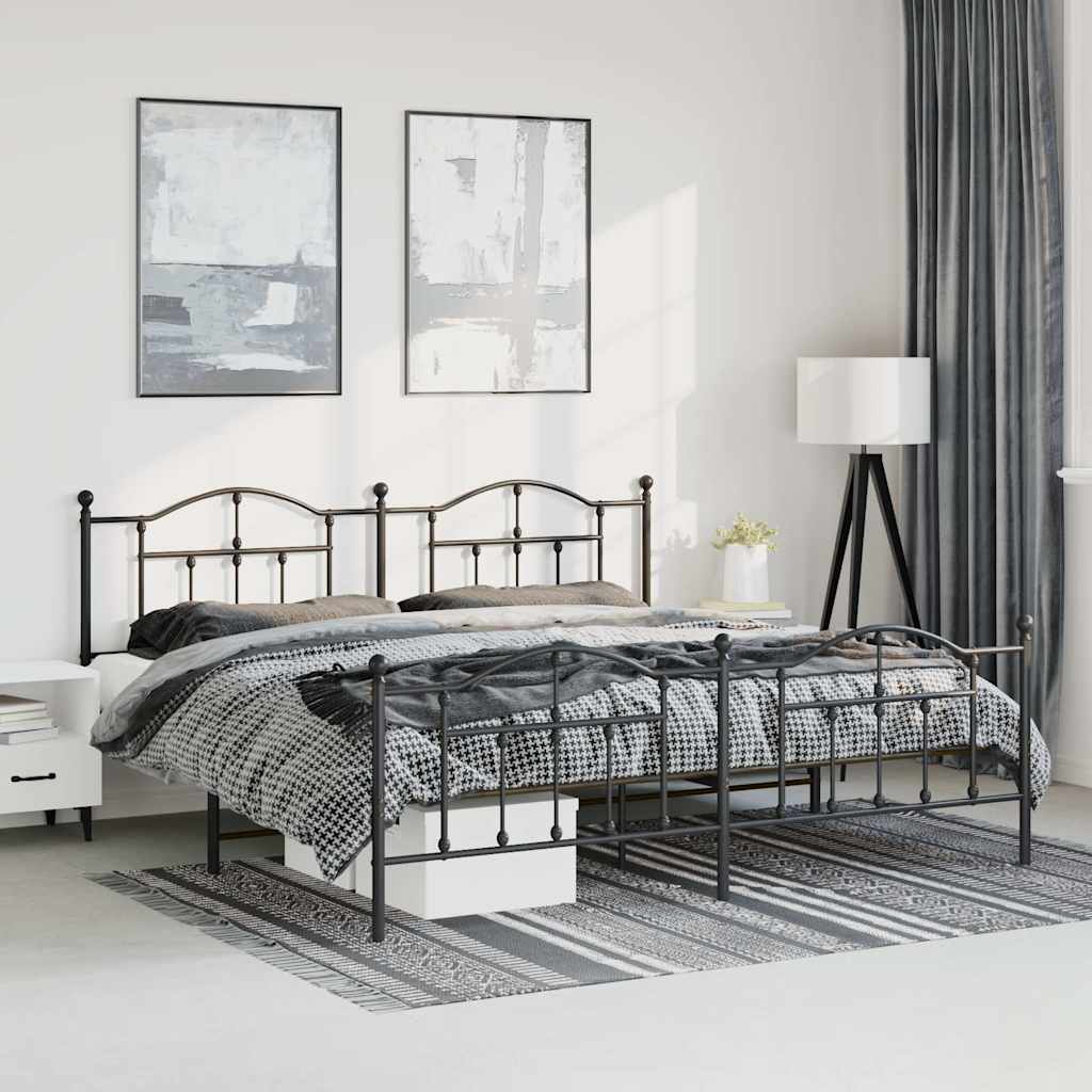 Bed frame with head and footboard metal black 183x213 cm