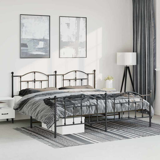 Bed frame with head and footboard metal black 183x213 cm