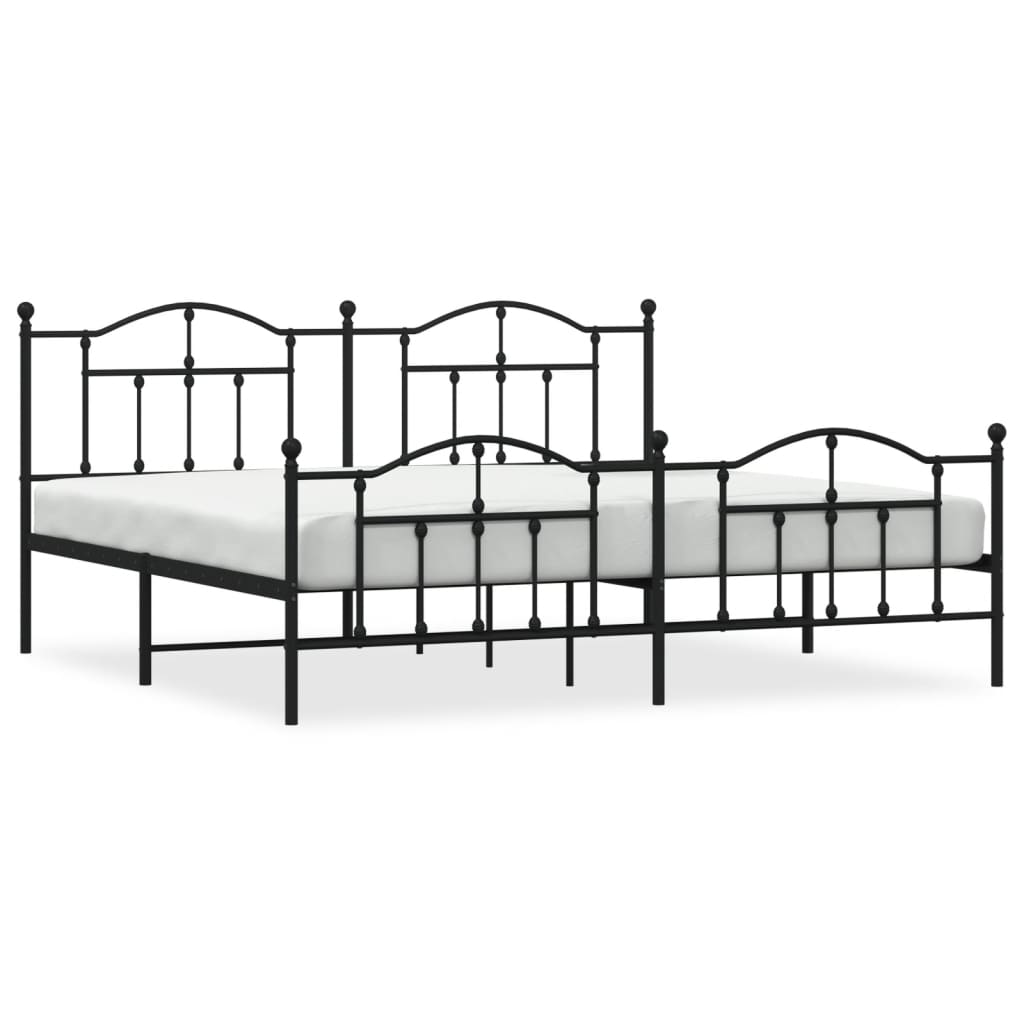 Bed frame with head and footboard metal black 200x200 cm