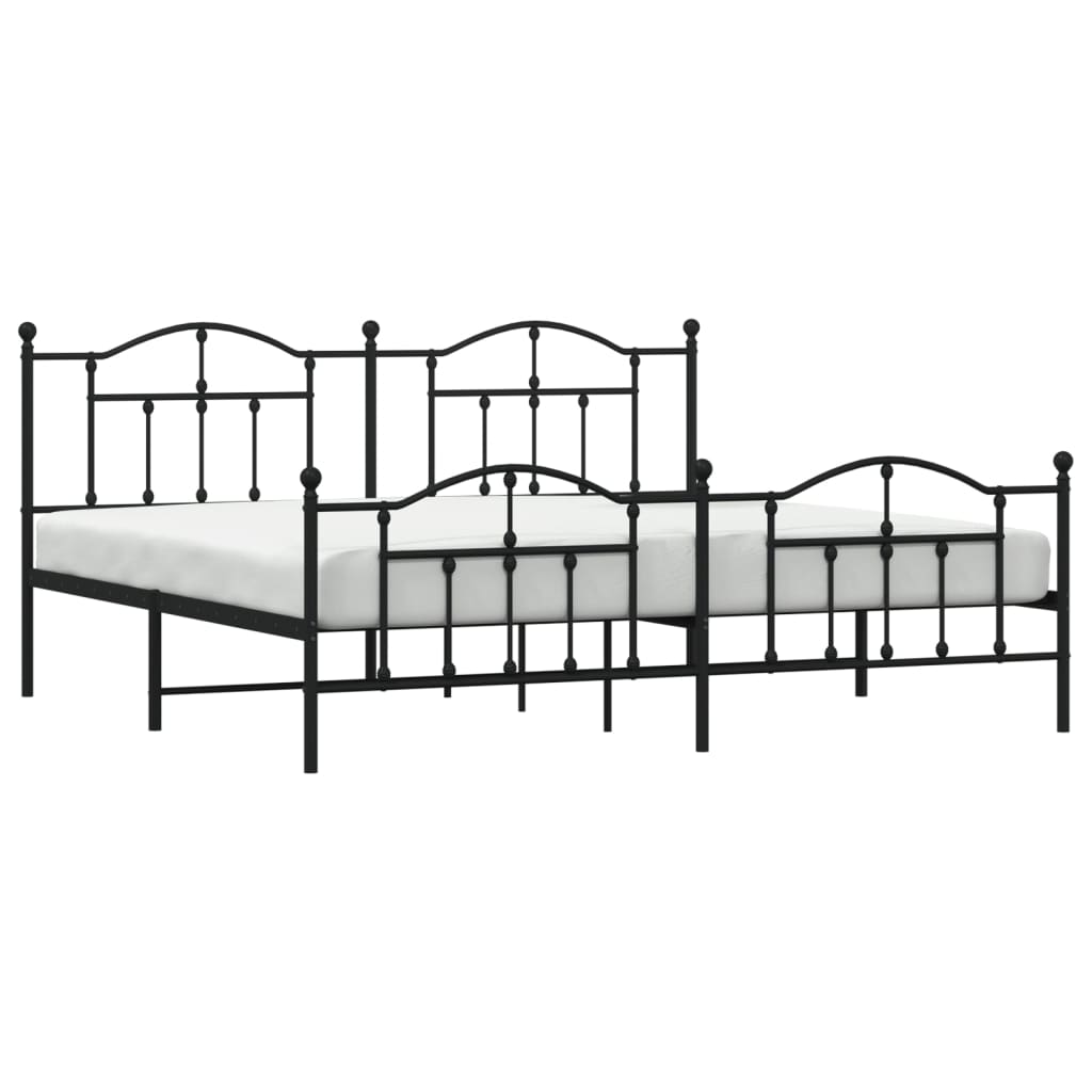 Bed frame with head and footboard metal black 200x200 cm