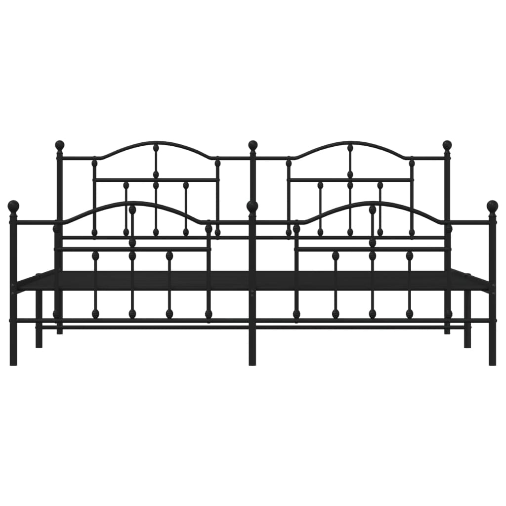 Bed frame with head and footboard metal black 200x200 cm