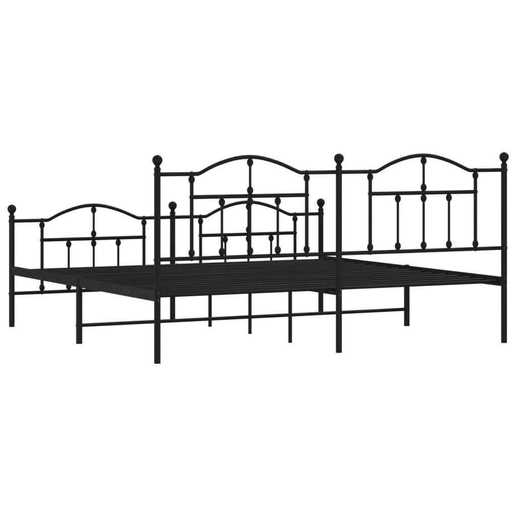 Bed frame with head and footboard metal black 200x200 cm