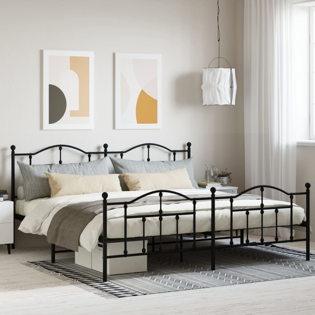 Bed frame with head and footboard metal black 200x200 cm