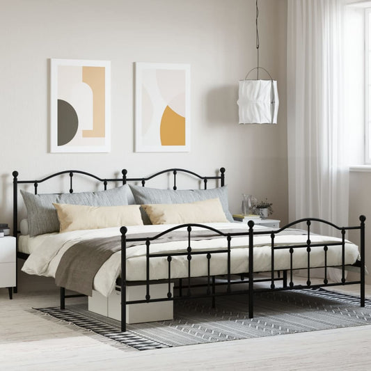 Bed frame with head and footboard metal black 200x200 cm