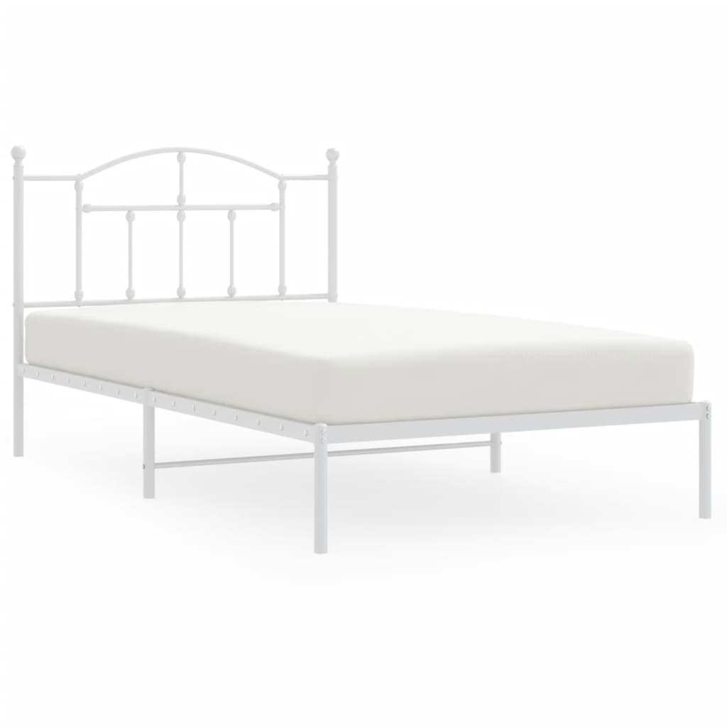 Bed frame with headboard metal white 107x203 cm