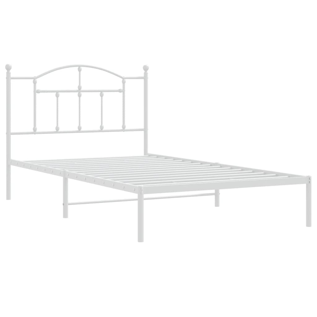 Bed frame with headboard metal white 107x203 cm