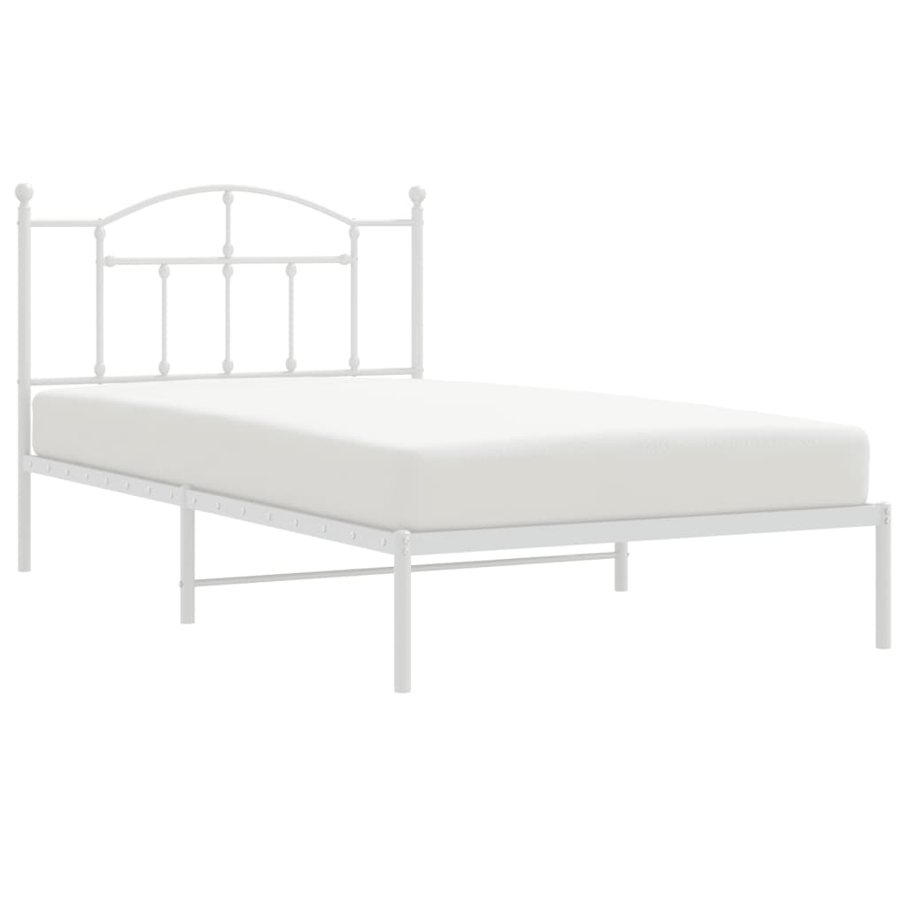 Bed frame with headboard metal white 107x203 cm