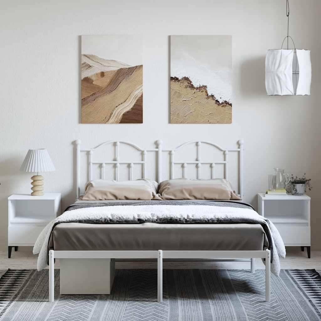 Bed frame with headboard metal white 135x190 cm