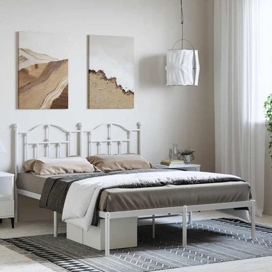Bed frame with headboard metal white 135x190 cm