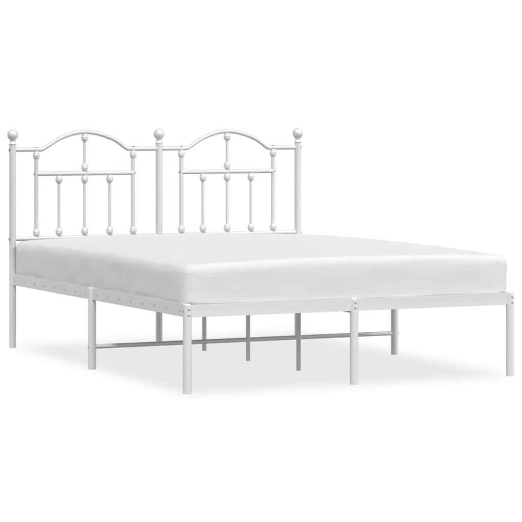 Bed frame with headboard metal white 140x200 cm