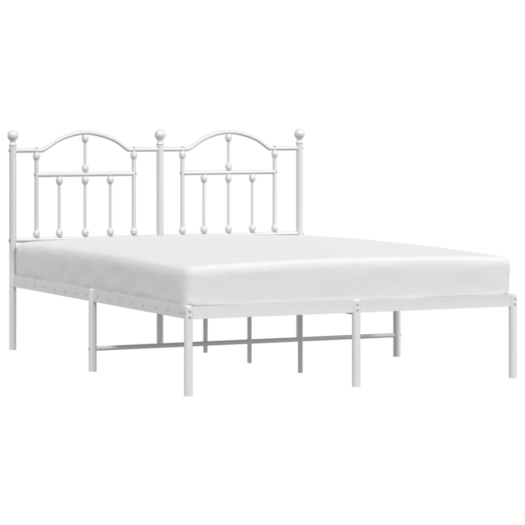 Bed frame with headboard metal white 140x200 cm