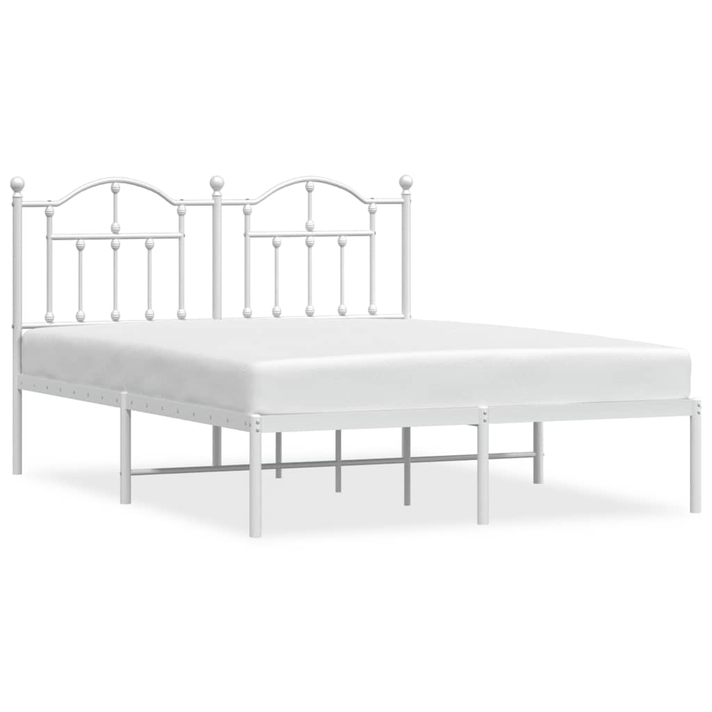 Bed frame with headboard metal white 150x200 cm