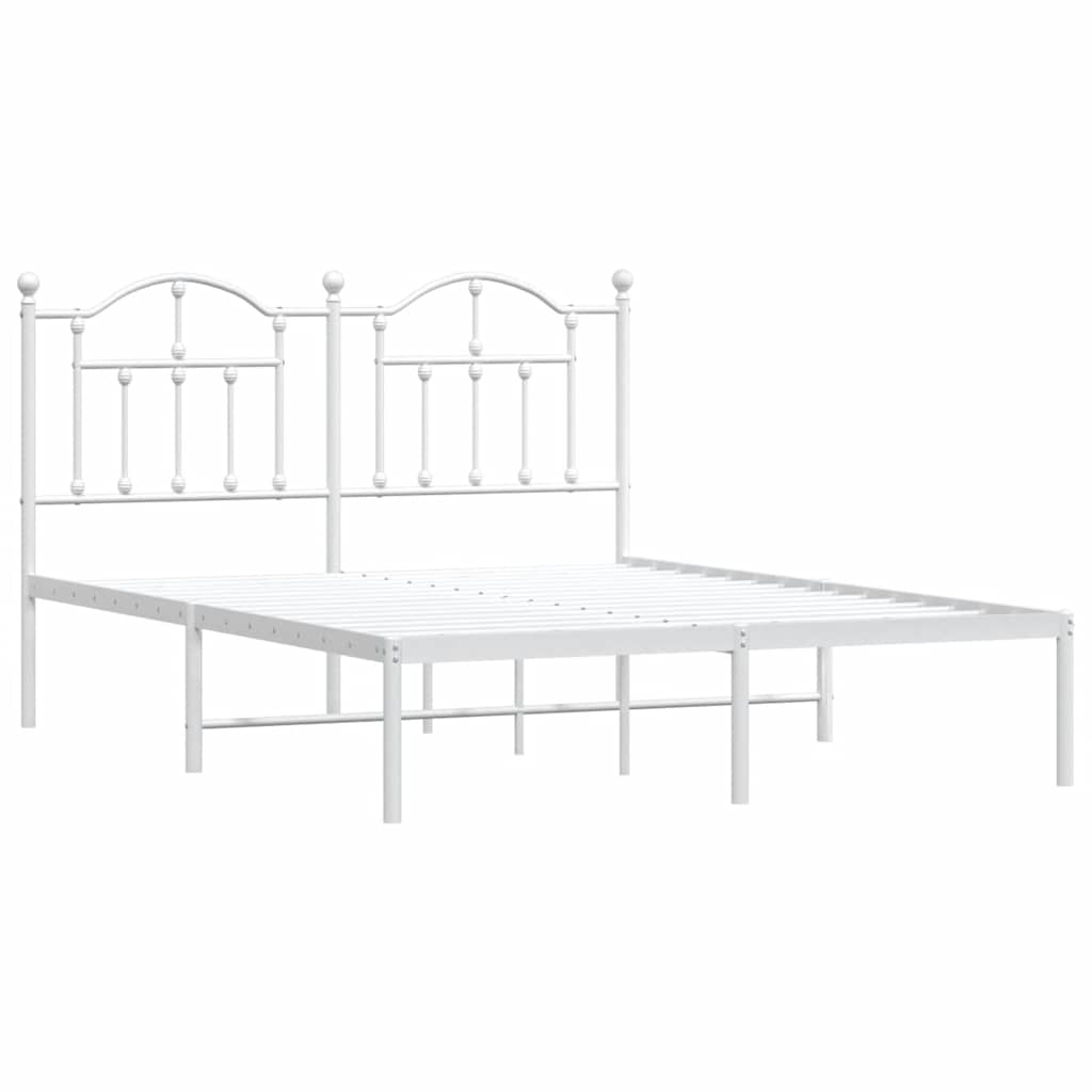 Bed frame with headboard metal white 150x200 cm