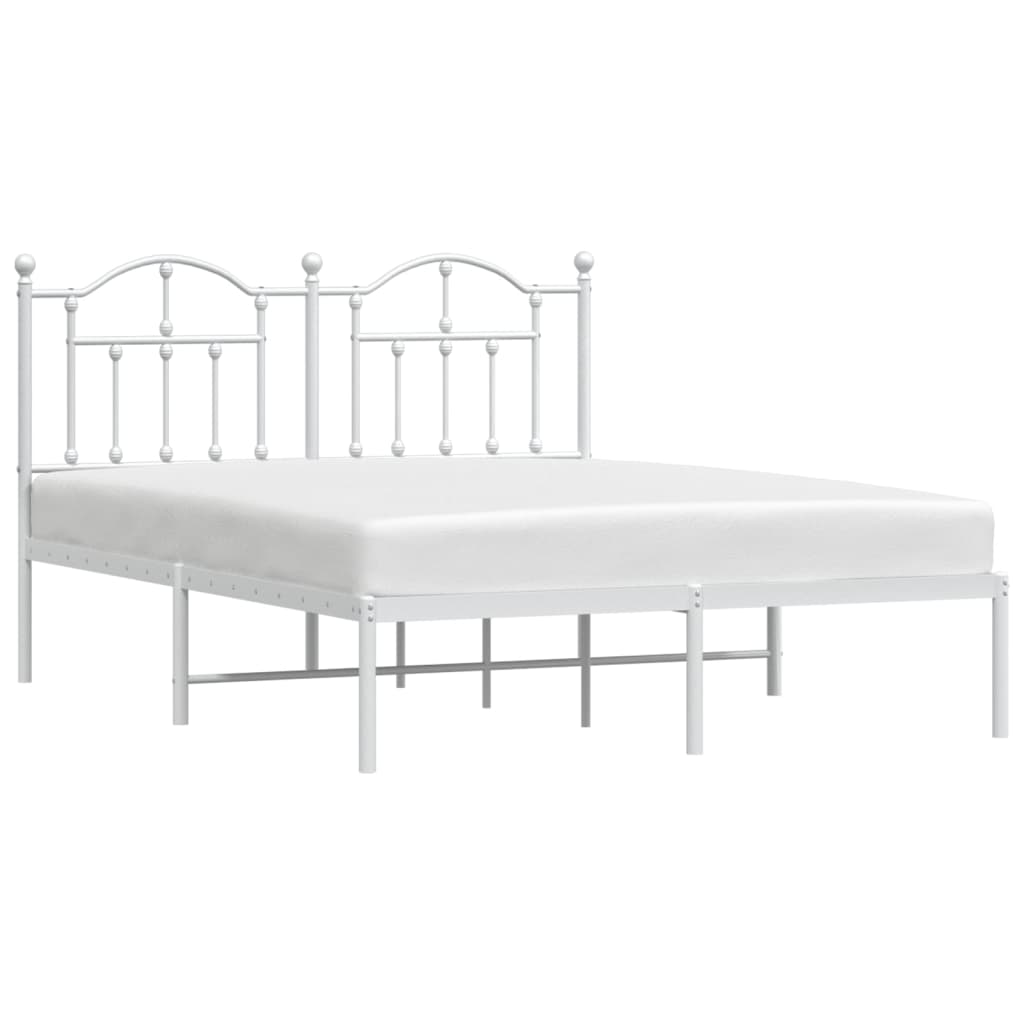 Bed frame with headboard metal white 150x200 cm