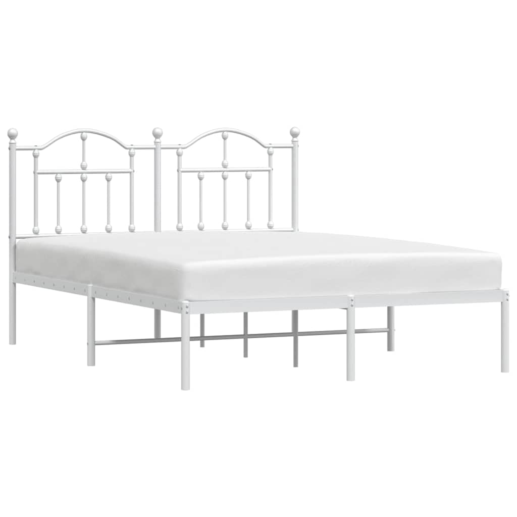 Bed frame with headboard metal white 150x200 cm