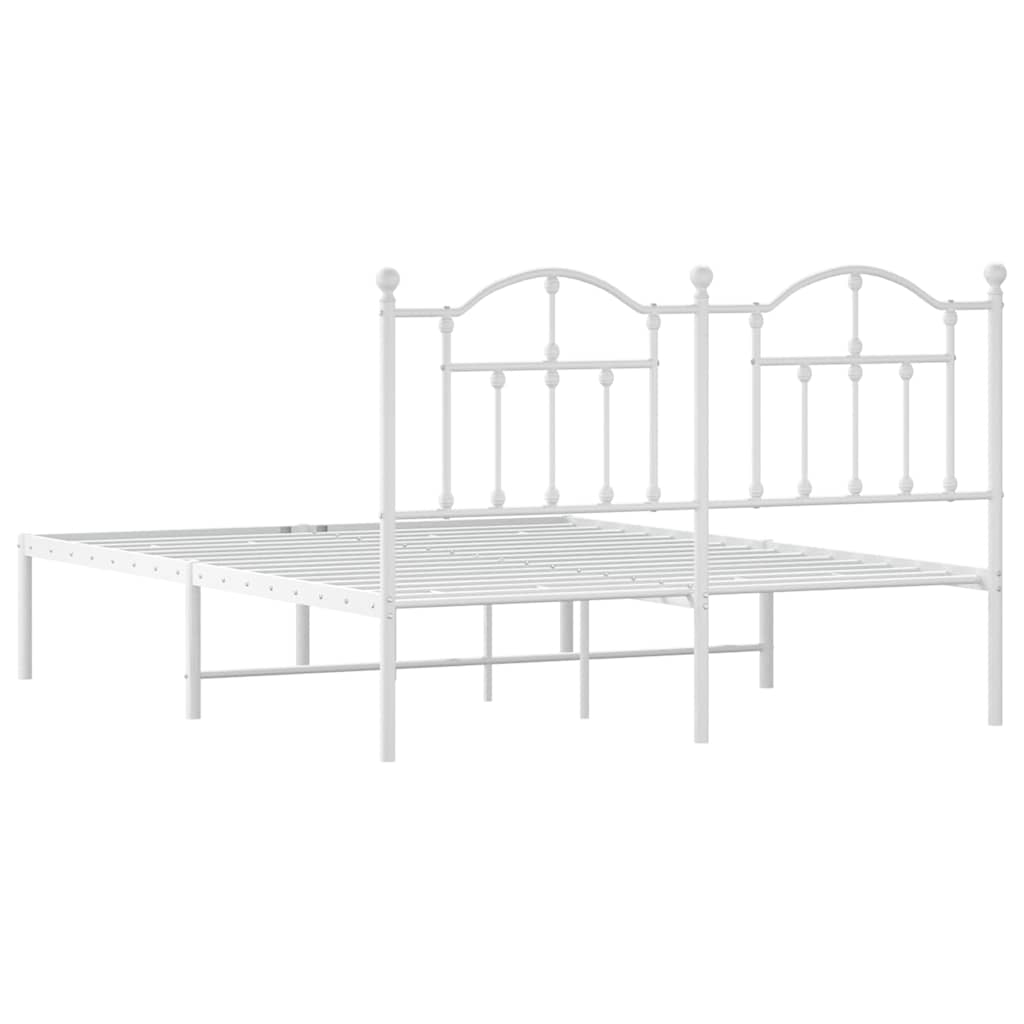 Bed frame with headboard metal white 150x200 cm