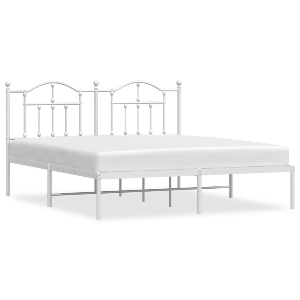 Bed frame with headboard metal white 160x200 cm