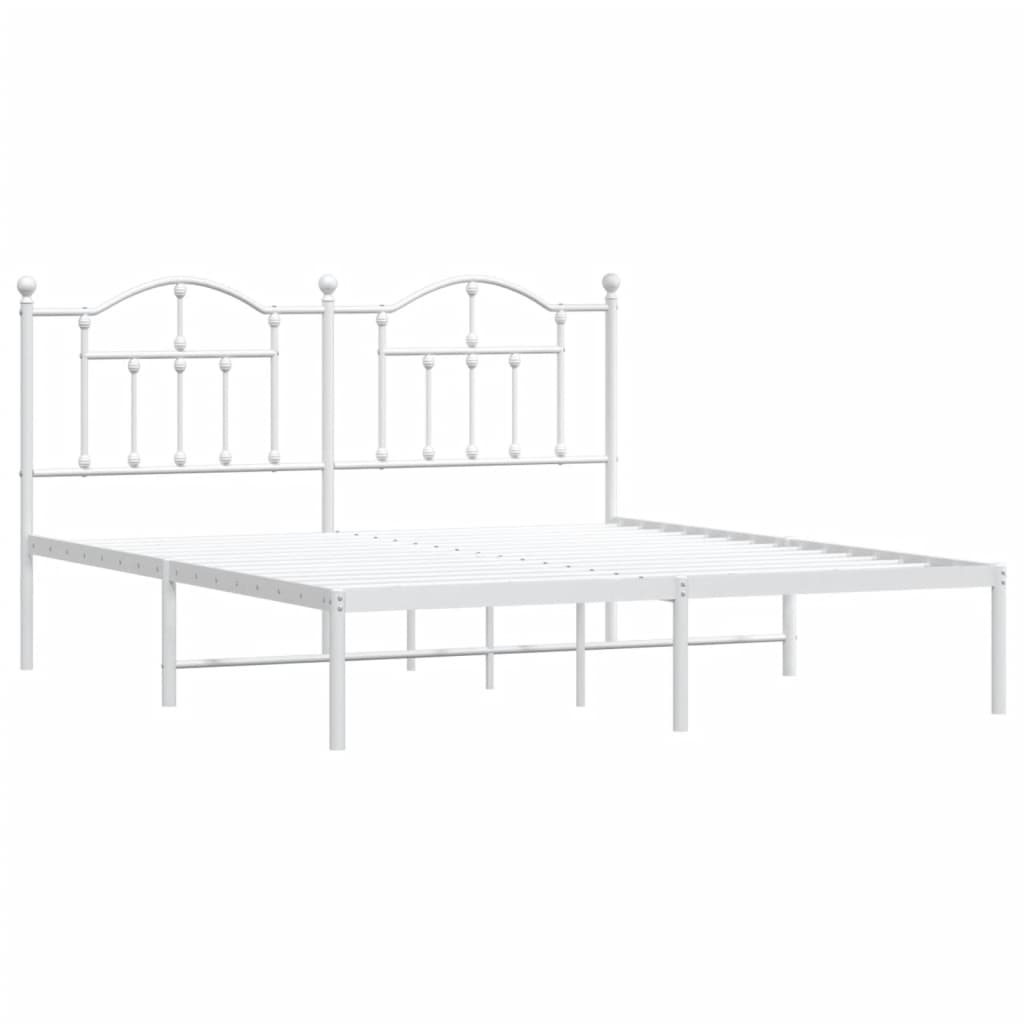 Bed frame with headboard metal white 160x200 cm
