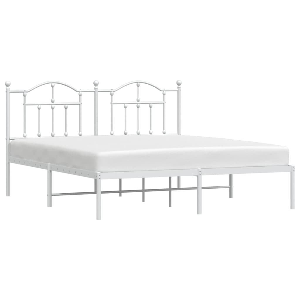 Bed frame with headboard metal white 160x200 cm