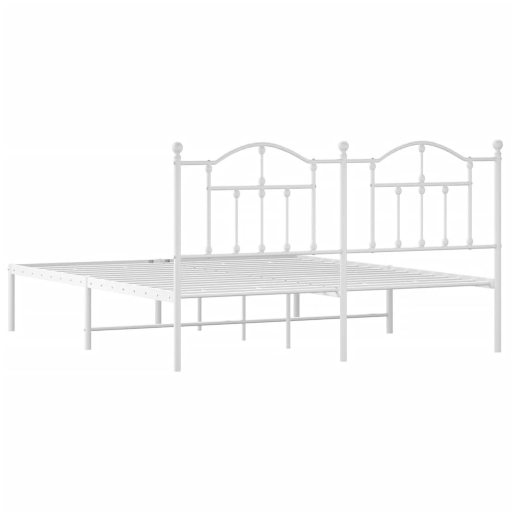 Bed frame with headboard metal white 160x200 cm