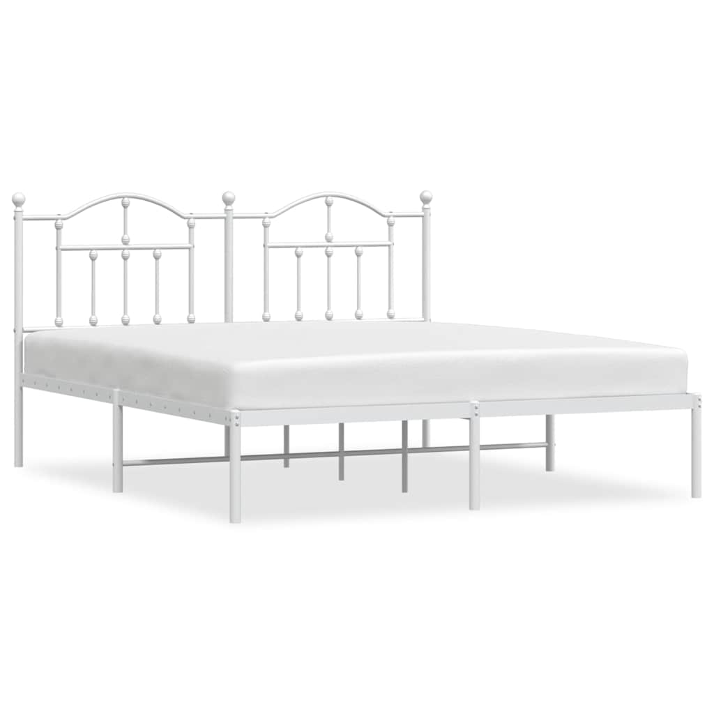 Bed frame with headboard metal white 183x213 cm