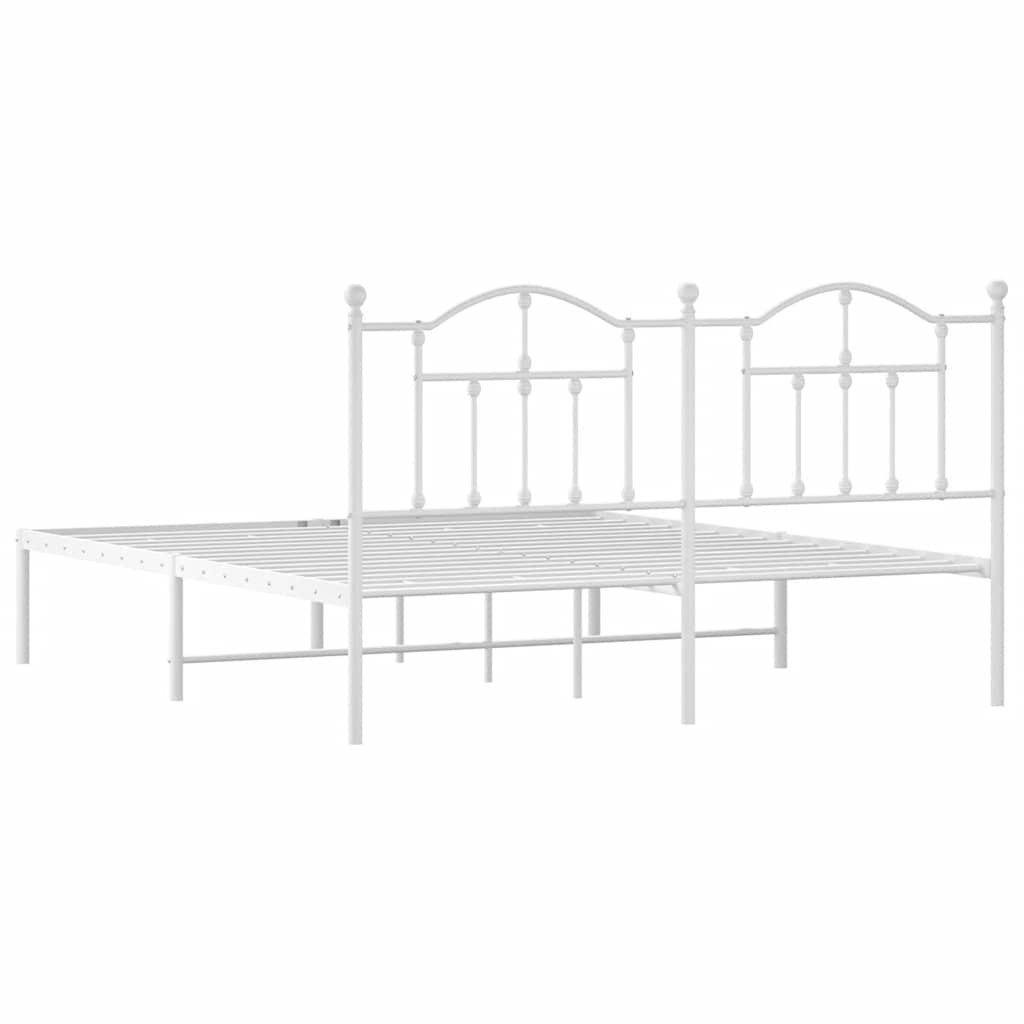 Bed frame with headboard metal white 183x213 cm