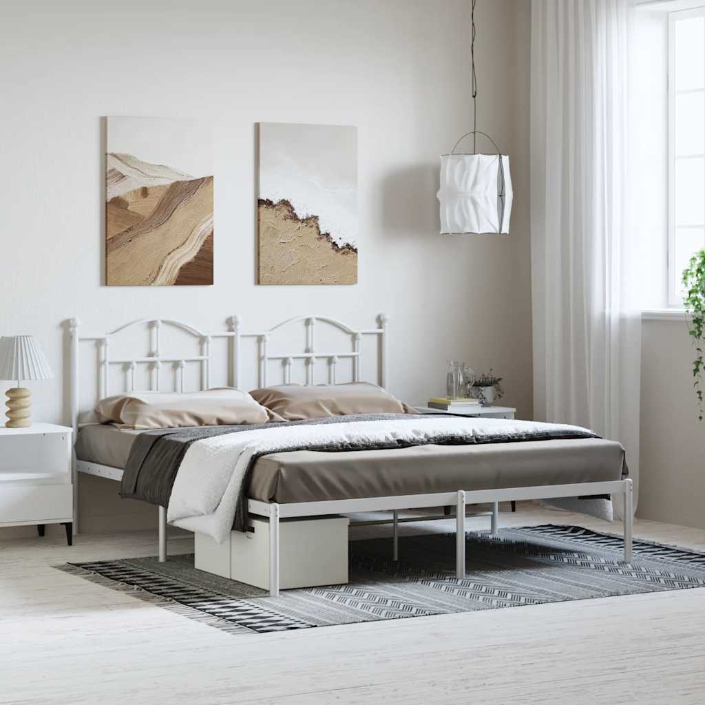 Bed frame with headboard metal white 183x213 cm