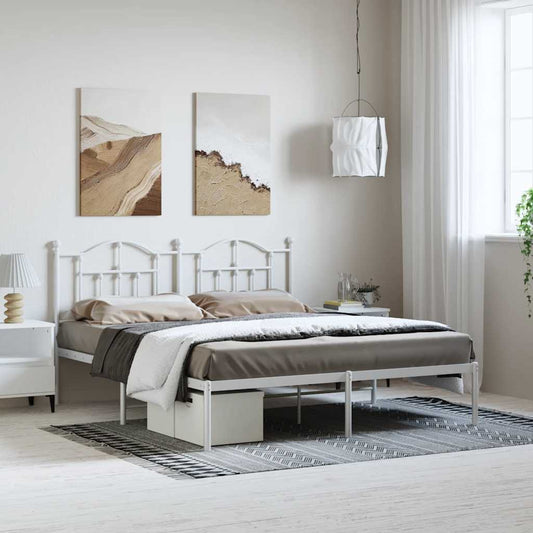 Bed frame with headboard metal white 183x213 cm