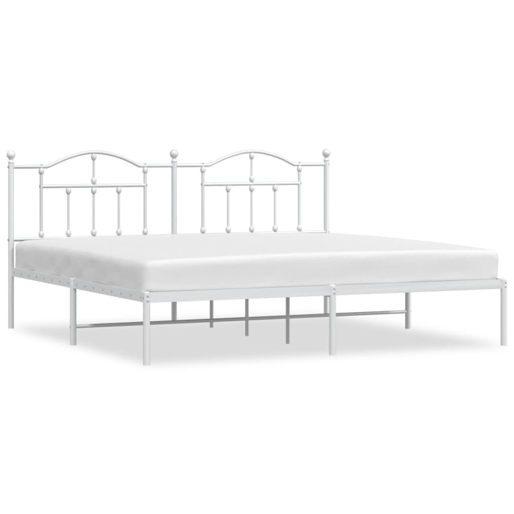 Bed frame with headboard metal white 193x203 cm