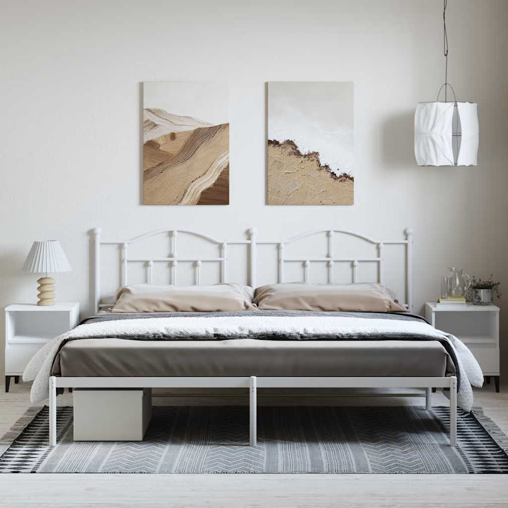 Bed frame with headboard metal white 193x203 cm
