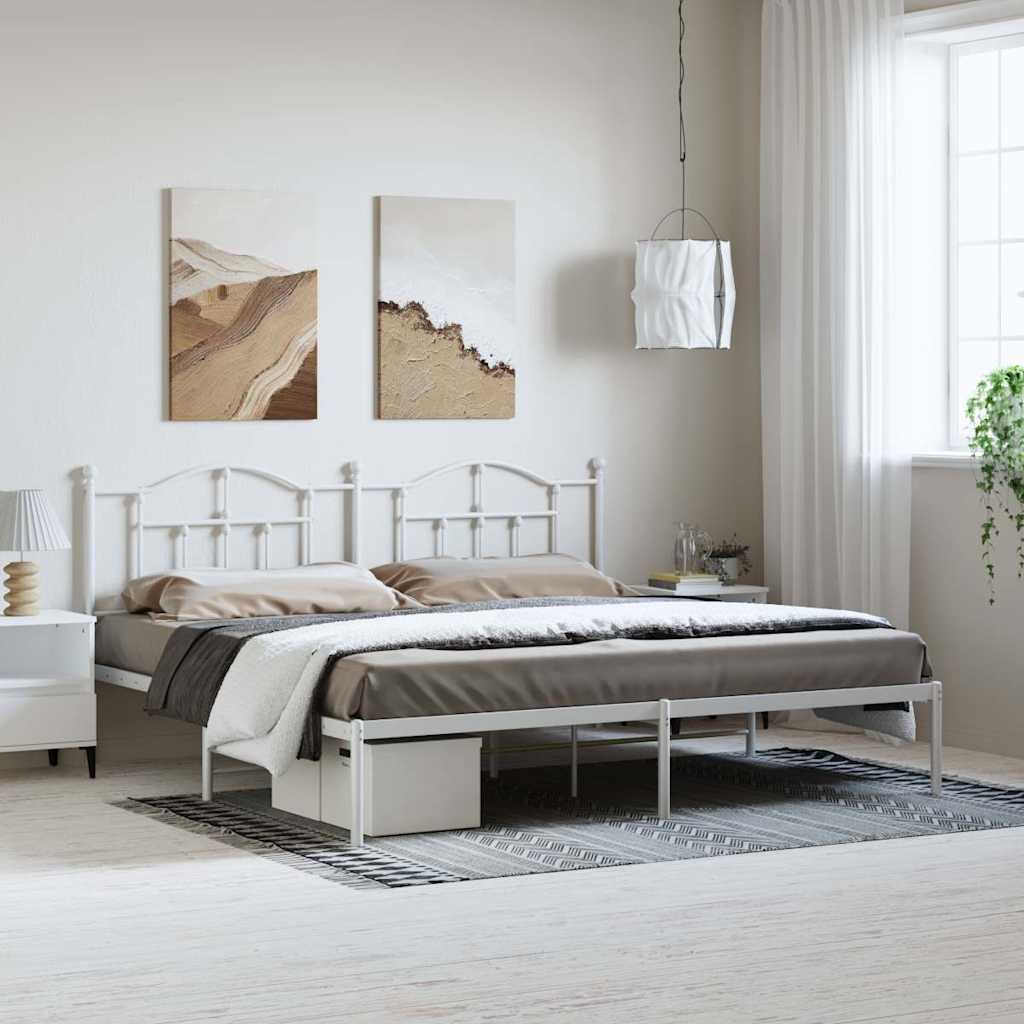 Bettgestell mit Kopfteil Metall Weiß 193x203 cm