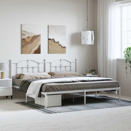 Bed frame with headboard metal white 193x203 cm