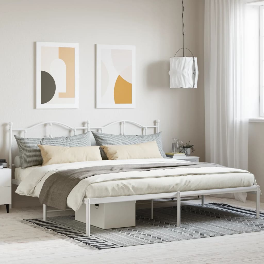 Bed frame with headboard metal white 200x200 cm