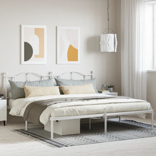 Bed frame with headboard metal white 200x200 cm