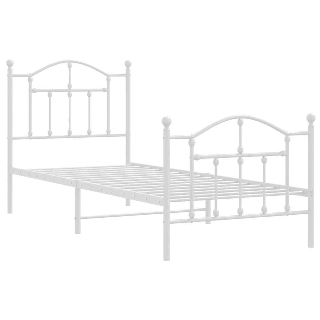 Bed frame with head and footboard metal white 90x190 cm