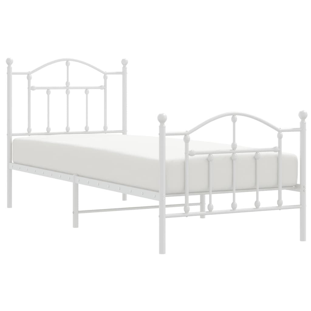 Bed frame with head and footboard metal white 90x190 cm