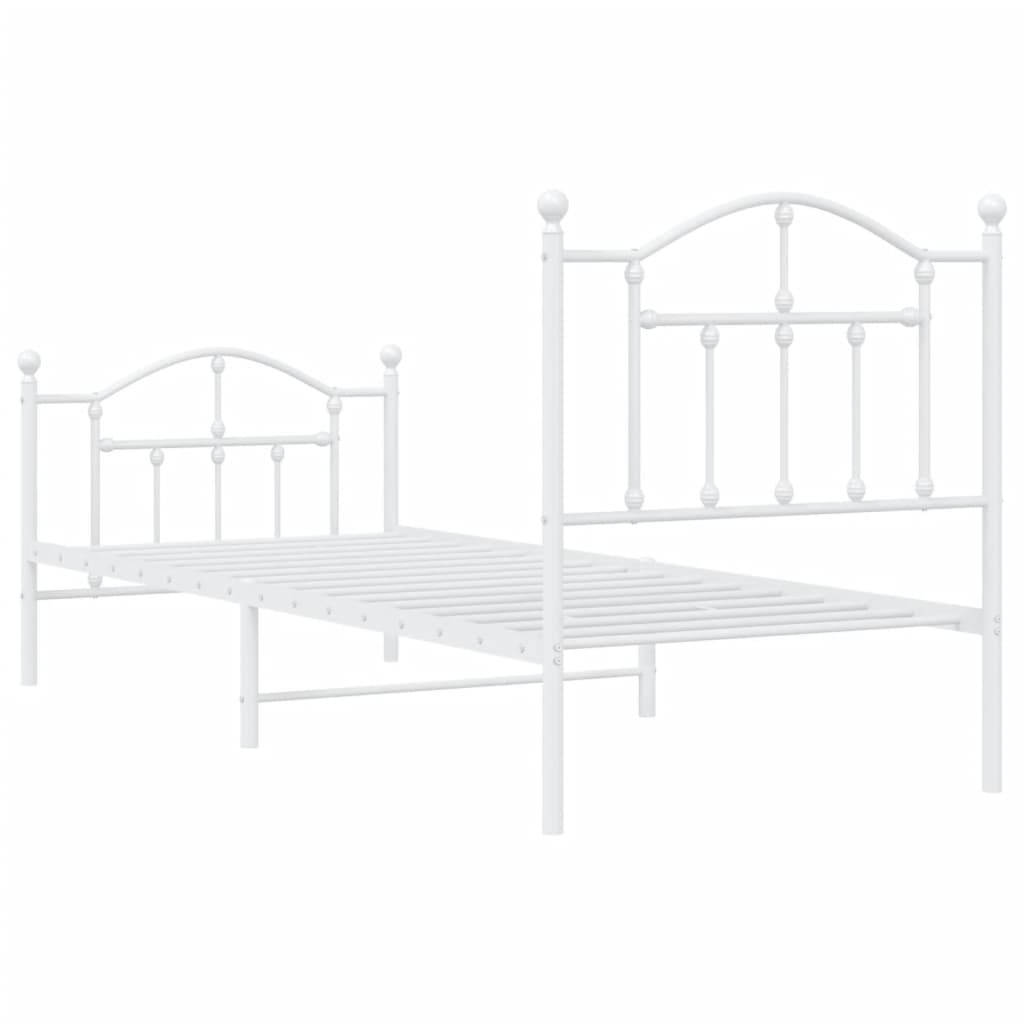 Bed frame with head and footboard metal white 90x190 cm