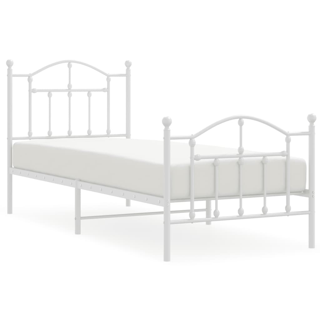Bed frame with head and footboard metal white 90x200 cm