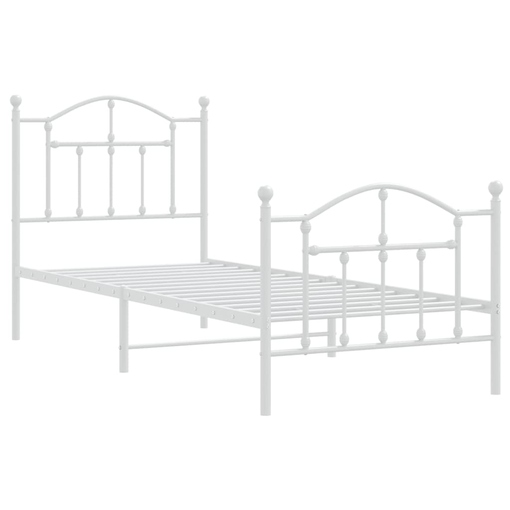 Bed frame with head and footboard metal white 90x200 cm