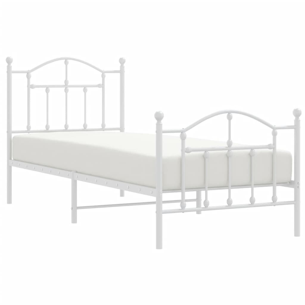 Bed frame with head and footboard metal white 90x200 cm