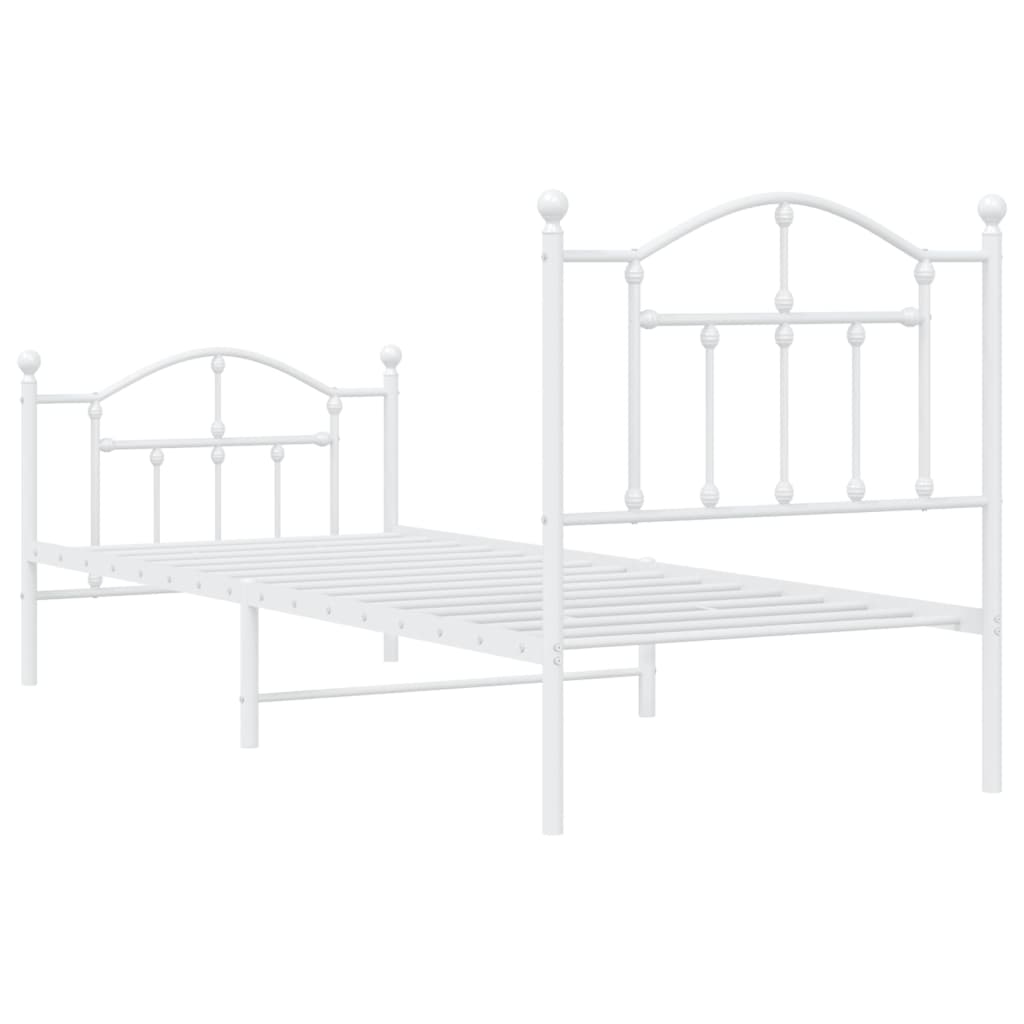 Bed frame with head and footboard metal white 90x200 cm