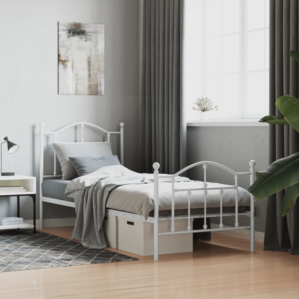 Bed frame with head and footboard metal white 90x200 cm