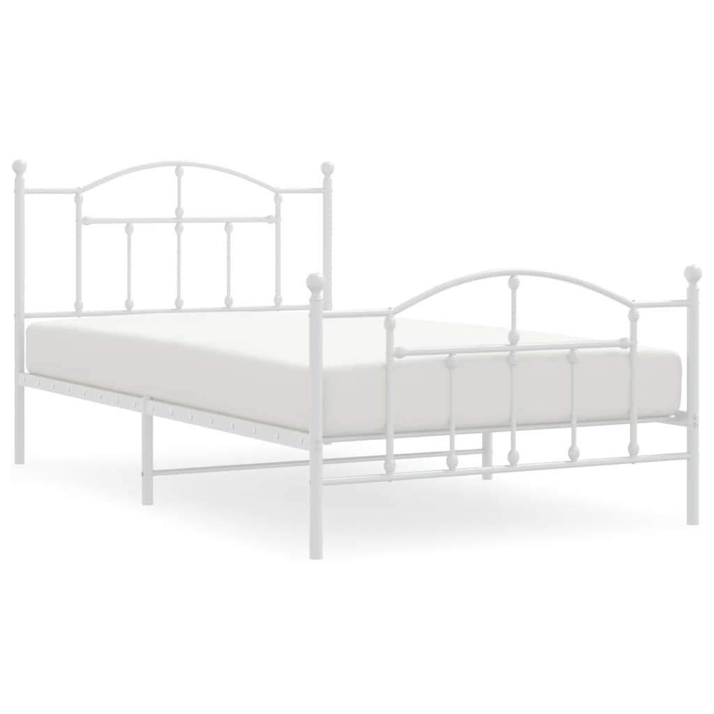Bed frame with head and footboard metal white 100x200 cm