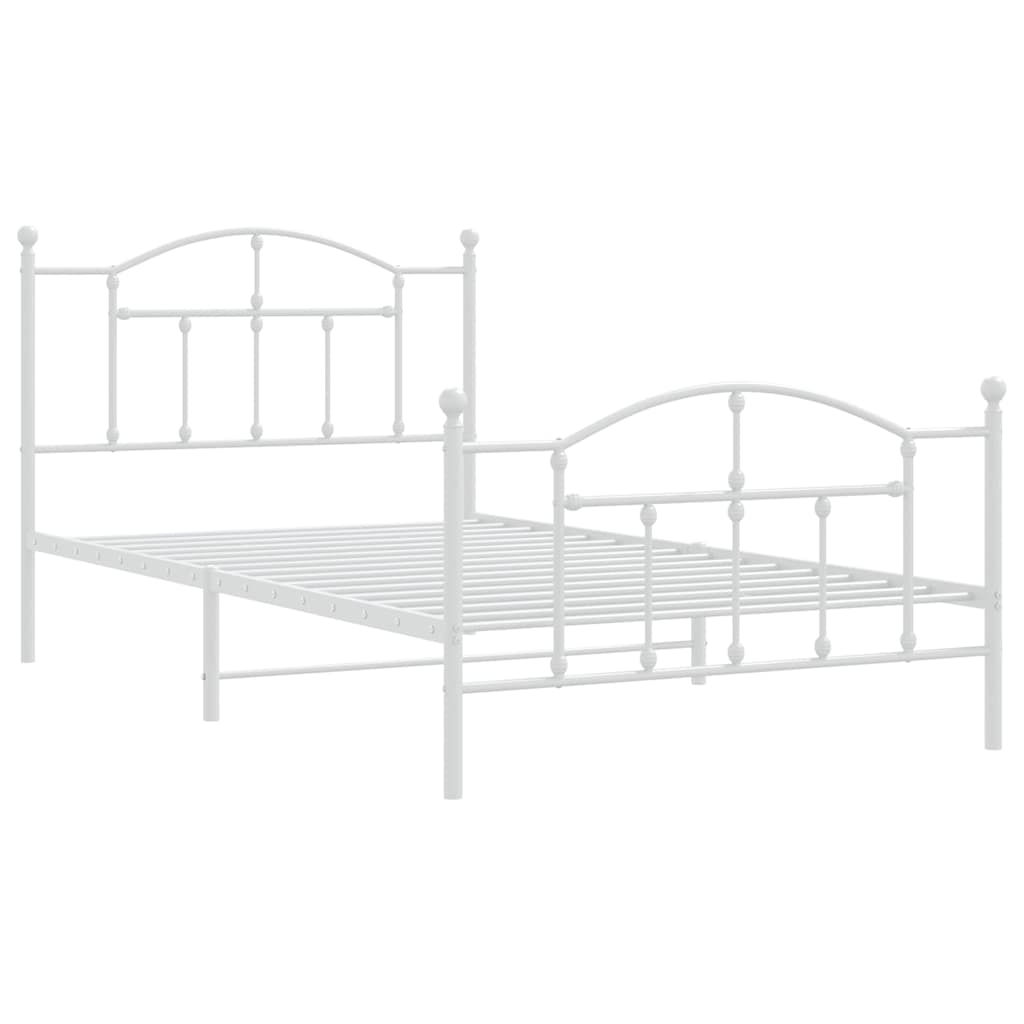 Bed frame with head and footboard metal white 100x200 cm
