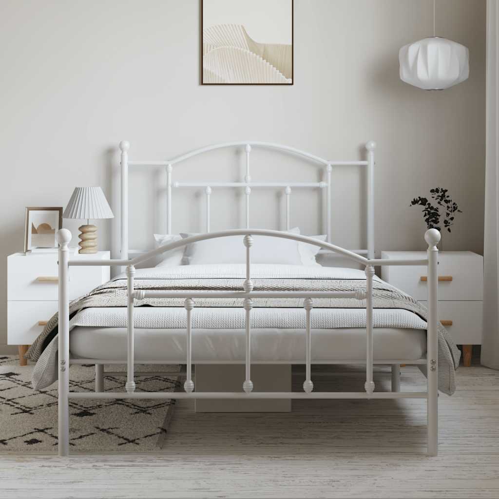Bed frame with head and footboard metal white 100x200 cm