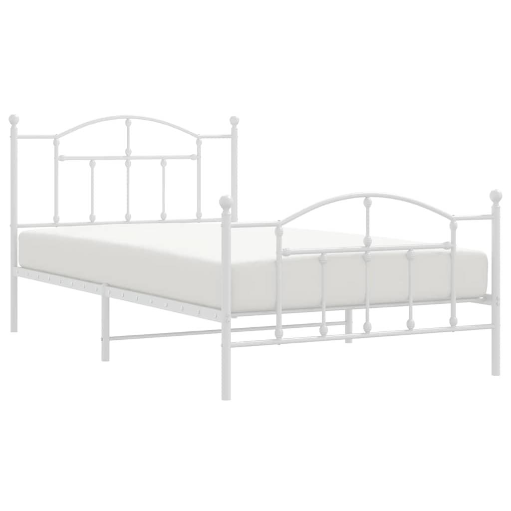 Bed frame with head and footboard metal white 100x200 cm