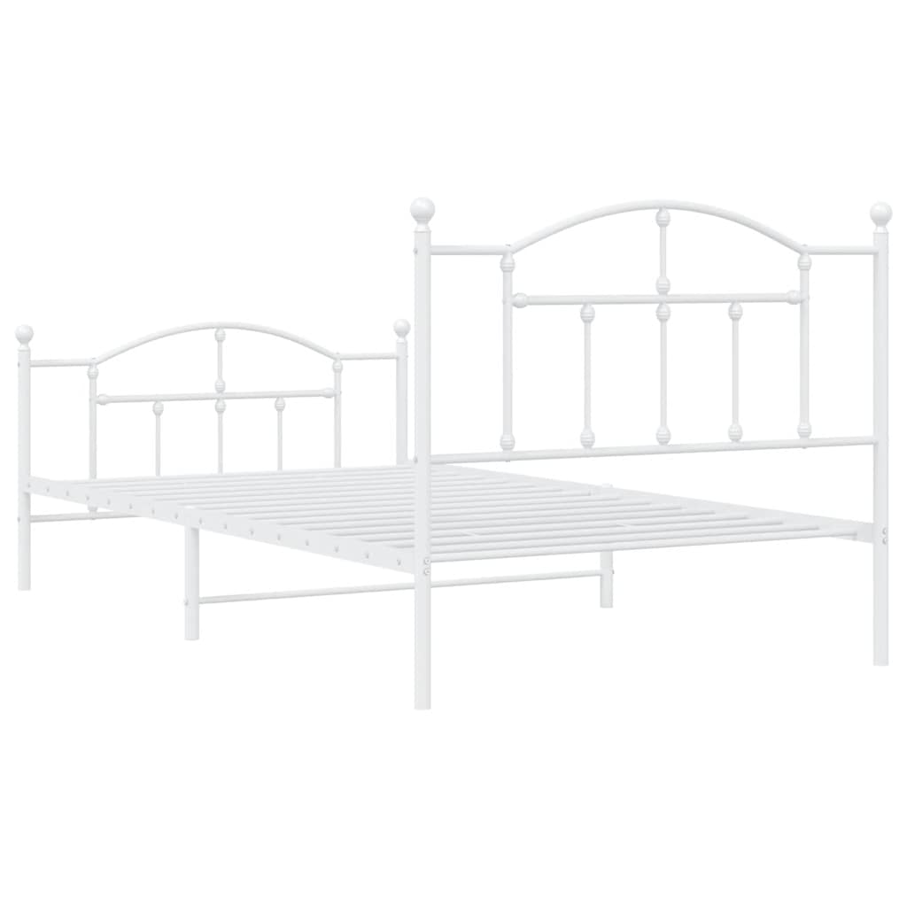 Bed frame with head and footboard metal white 100x200 cm