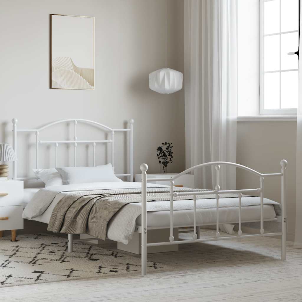 Bed frame with head and footboard metal white 100x200 cm