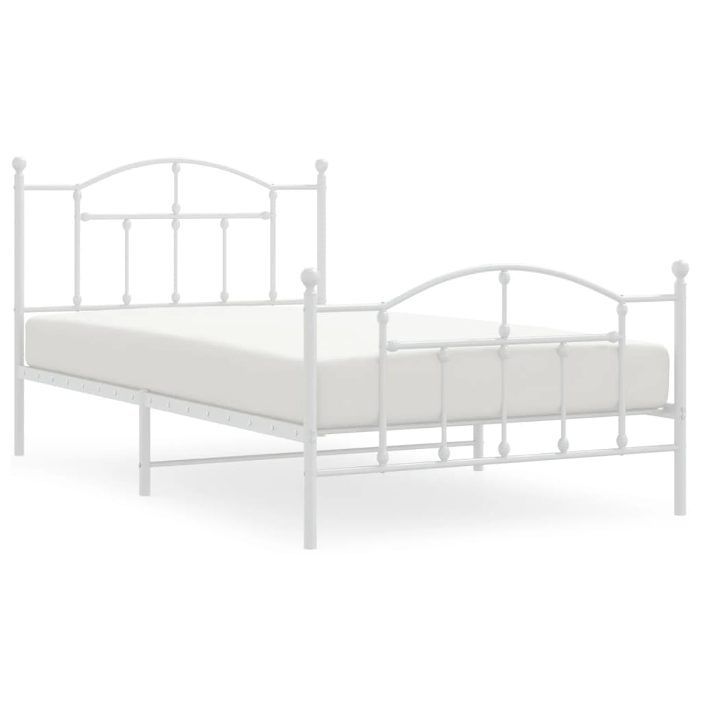 Bed frame with head and footboard metal white 107x203 cm