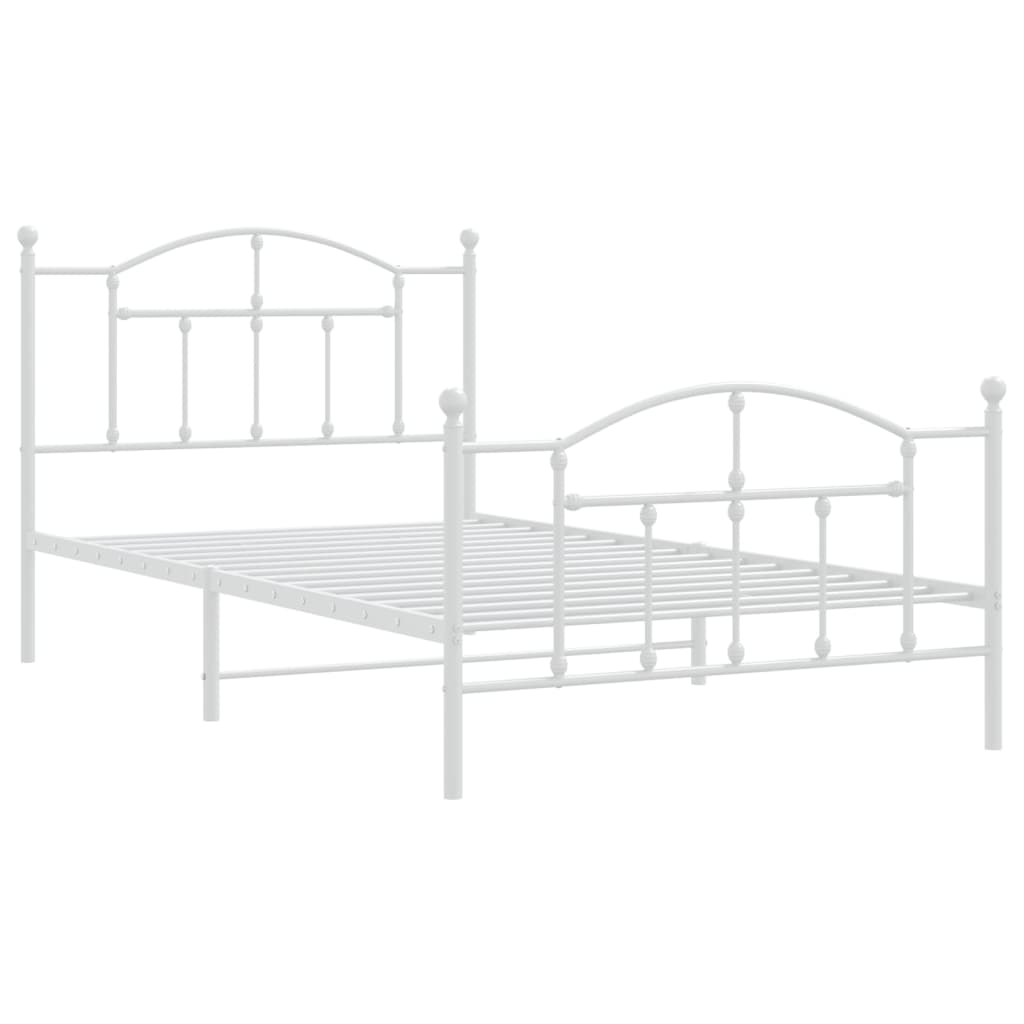 Bed frame with head and footboard metal white 107x203 cm